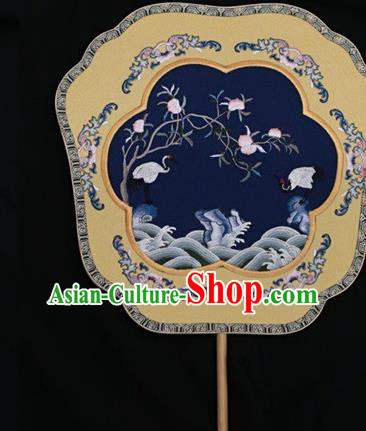 China Suzhou Embroidery Double Side Fan Palace Fan Classical Dance Navy Silk Fans Ancient Bride Fan