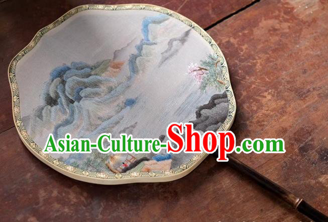 China Ancient Palace Fan Black Bamboo Fan Classical Dance Double Side Silk Fans Suzhou Embroidery Landscape Fan