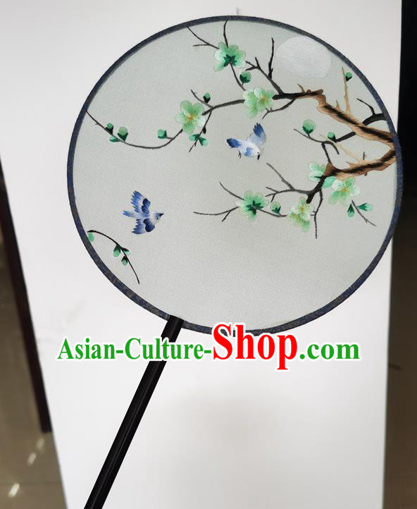 China Wedding Fan Ancient Palace Fan Classical Dance Double Side Fans Suzhou Embroidery Green Plum Silk Fan