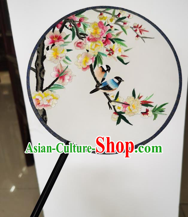 China Double Side Fans Ancient Princess Palace Fan Handmade Round Fan Suzhou Embroidery Peach Blossom Silk Fan