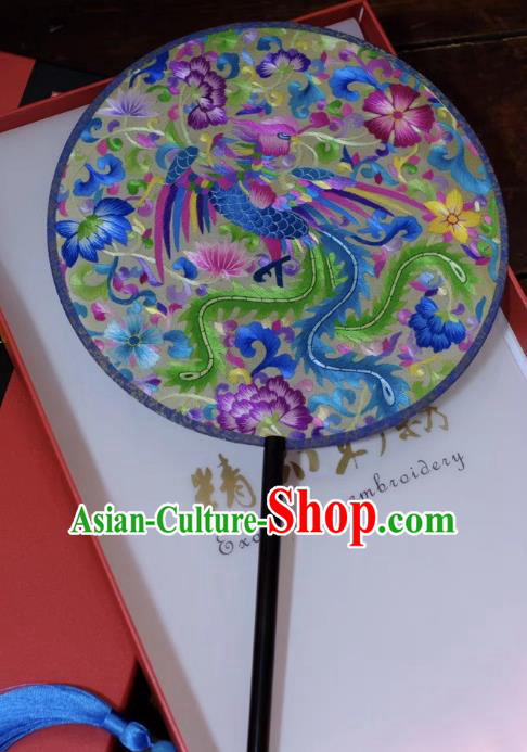 China Handmade Round Fan Embroidery Phoenix Peony Silk Fan Qing Dynasty Court Lady Fans Suzhou Double Side Fans Ancient Palace Fan