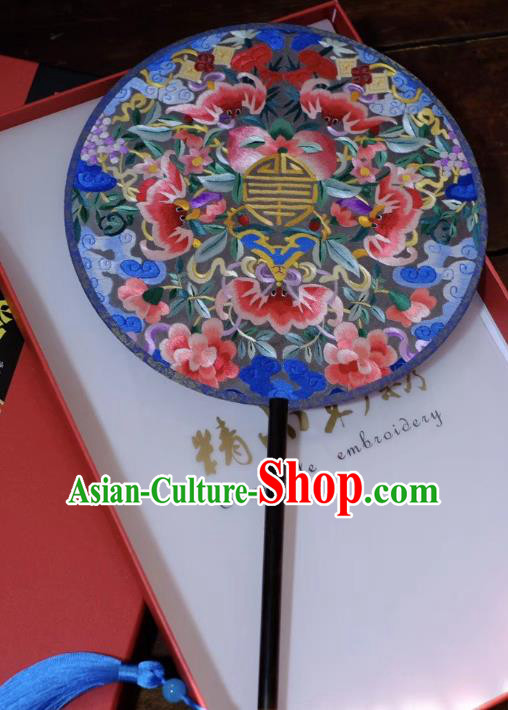 China Double Side Fans Ancient Palace Fan Suzhou Embroidery Bats Silk Fan Handmade Round Fan Qing Dynasty Court Lady Fans