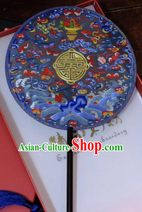 China Ancient Silk Fan Qing Dynasty Court Lady Fans Handmade Embroidery Waves Palace Fan Suzhou Double Side Fans