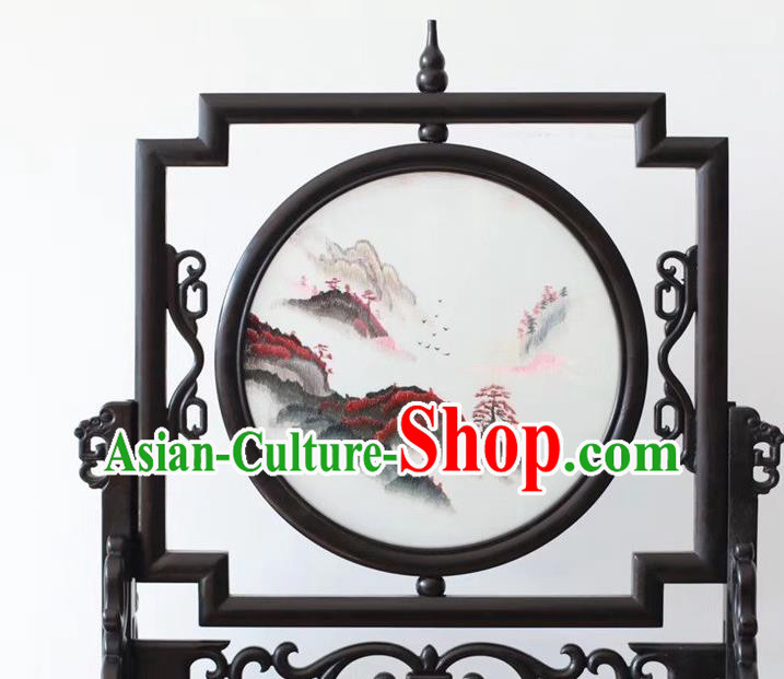 China Traditional Embroidery Ornaments Craft Handmade Suzhou Embroidered Byobu Screen Landscape Painting Desk Screen