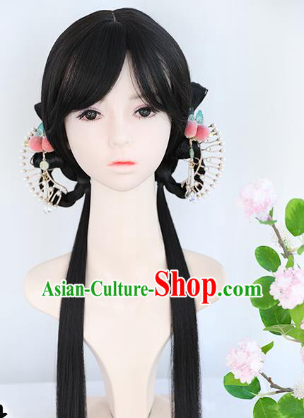 Chinese Ming Dynasty Wigs Best Quality Wigs China Cosplay Wig Chignon Ancient Young Lady Wig Sheath