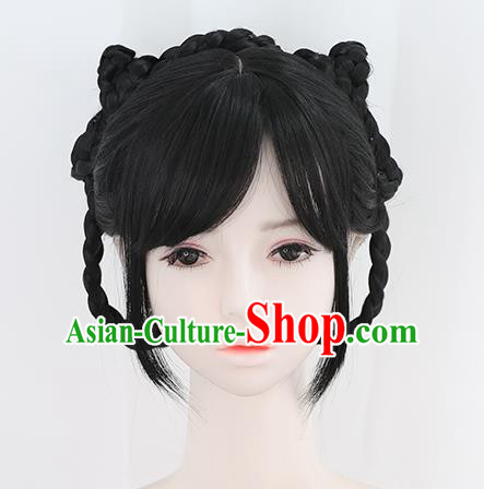 Chinese Ming Dynasty Noble Lady Bangs Wigs Best Quality Wigs China Cosplay Wig Chignon Ancient Young Girl Wig Sheath