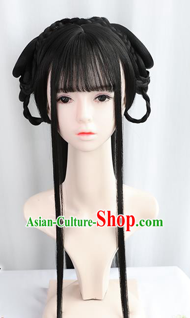 Chinese Jin Dynasty Princess Bangs Wigs Best Quality Wigs China Cosplay Wig Chignon Ancient Court Female Wig Sheath