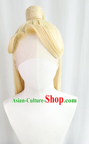 Best Chinese Cosplay God Golden Wig Sheath China Quality Front Lace Wigs Ancient Swordsman King Wig