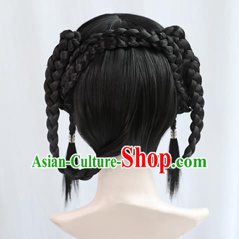 Chinese Song Dynasty Young Lady Bangs Wigs Best Quality Wigs China Cosplay Wig Chignon Ancient Village Girl Wig Sheath