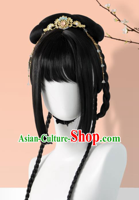 Chinese Jin Dynasty Palace Lady Bangs Wigs Quality Wigs China Best Chignon Wig Ancient Noble Princess Wig Sheath and Hair Accessories