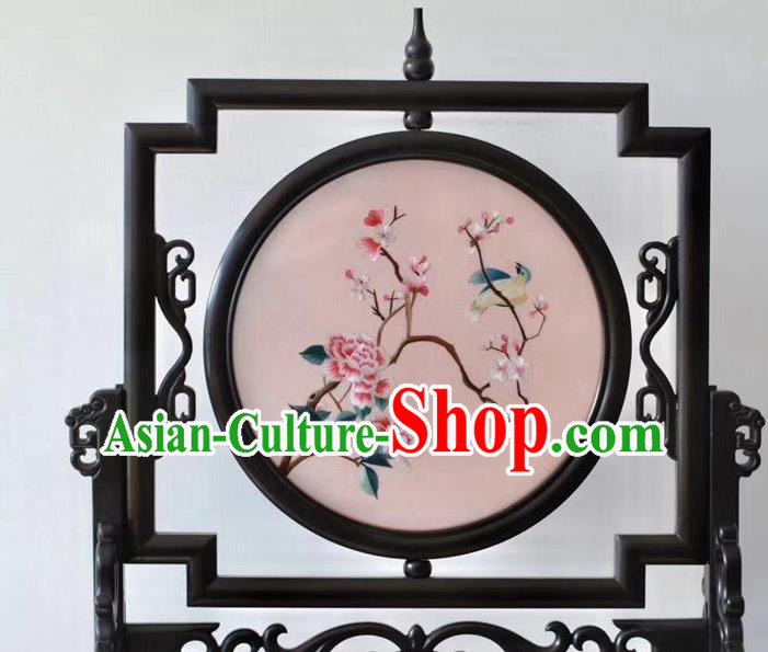 China Suzhou Embroidered Peony Painting Desk Screen Byobu Traditional Embroidery Ornaments Craft Handmade Screen