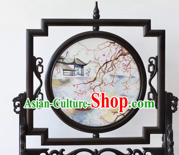 China Handmade Screen Byobu Traditional Embroidery Ornaments Craft Suzhou Embroidered Painting Desk Screen