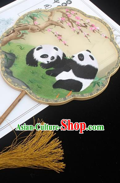 China Embroidery Panda Palace Fan Handmade Classical Dance Fan Double Side Embroidered Fan