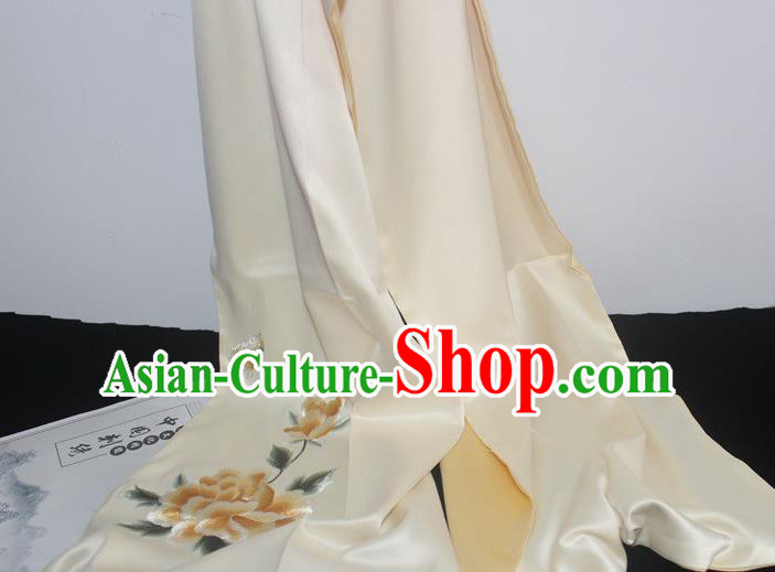 Chinese Style Cheongsam Accessories Embroidered Peony Beige Silk Scarf