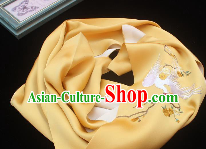 Chinese Cheongsam Embroidery Phoenix Accessories Yellow Silk Tippet Traditional Embroidered Scarf