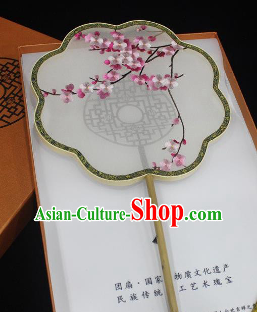 Embroidered Plum Blossom Silk Fan China Traditional Classical Dance Embroidery Fan Handmade Palace Fan