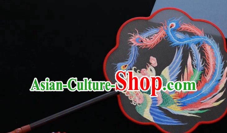 China Handmade Classical Dance Silk Fan Traditional Embroidered Palace Fan Embroidery Phoenix Fan