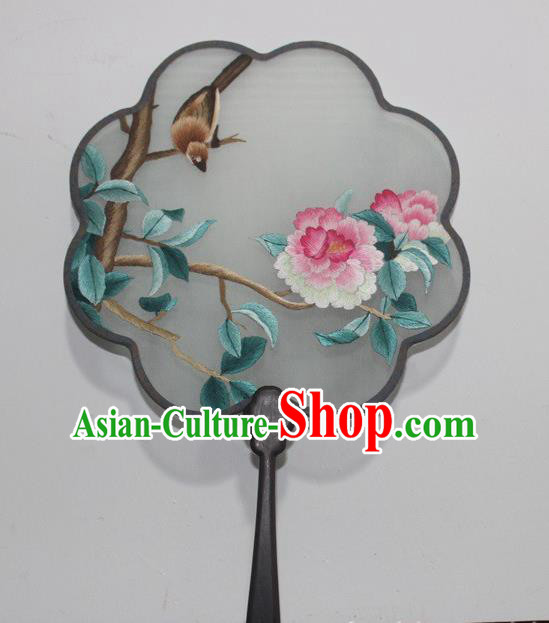 China Rosewood Embroidered Fan Traditional Embroidery Peach Blossom Palace Fan Handmade Double Side Silk Fan