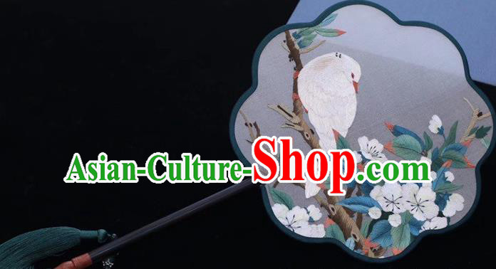 China Traditional Classical Dance Silk Fan Embroidered Palace Fan Handmade Embroidery Pigeon Plum Fan