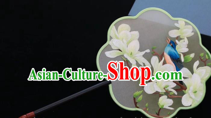 China Handmade Embroidery Mangnolia Fan Traditional Ancient Princess Fan Classical Dance Silk Fan Embroidered Palace Fan