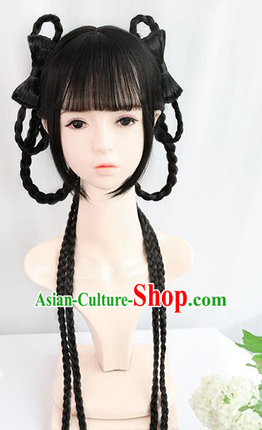 Chinese Ming Dynasty Young Female Bangs Wigs Best Quality Wigs China Cosplay Wig Chignon Ancient Noble Lady Wig Sheath