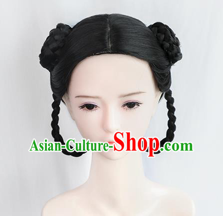 Chinese Tang Dynasty Young Lady Bangs Wigs Best Quality Wigs China Cosplay Wig Chignon Ancient Court Maid Wig Sheath