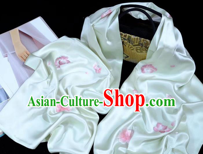 Top Beige Silk Tippet Accessories Chinese Traditional Embroidered Peach Blossom Scarf Cheongsam Cappa