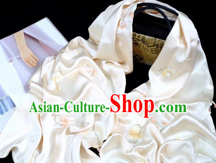 Top Chinese Traditional Embroidered Peach Blossom Scarf Cheongsam Cappa Champagne Silk Tippet Accessories