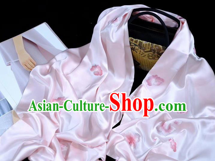 Chinese Cheongsam Cappa Pink Silk Tippet Accessories Traditional Embroidered Peach Blossom Scarf