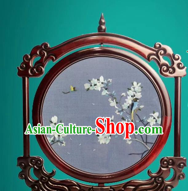 China Suzhou Exquisite Embroidered Desk Screen Traditional Double Side Embroidery Craft Handmade Rosewood Decoration