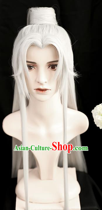 Best Chinese Drama Cosplay Swordsman White Wig Sheath China Quality Front Lace Wigs Ancient Taoist Priest Wig