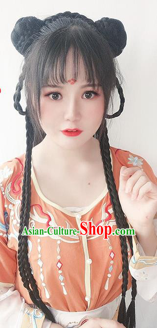 Chinese Tang Dynasty Country Lady Wigs Best Quality Wigs China Cosplay Wig Chignon Ancient Village Girl Wig Sheath