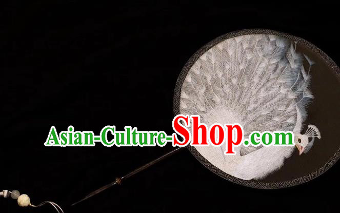 China Handmade Suzhou Embroidery Palace Fan Dance Double Side Fan Traditional Embroidered White Peacock Silk Fans