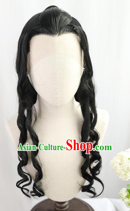 Best Chinese Drama Ancient King Wig Sheath China Quality Front Lace Wigs Cosplay Swordsman Curly Wig