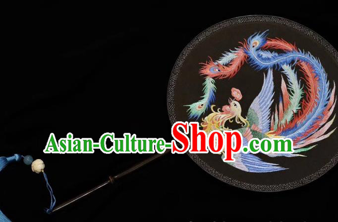 China Traditional Embroidered Phoenix Silk Fans Handmade Suzhou Embroidery Palace Fan Dance Double Side Fan Round Fan