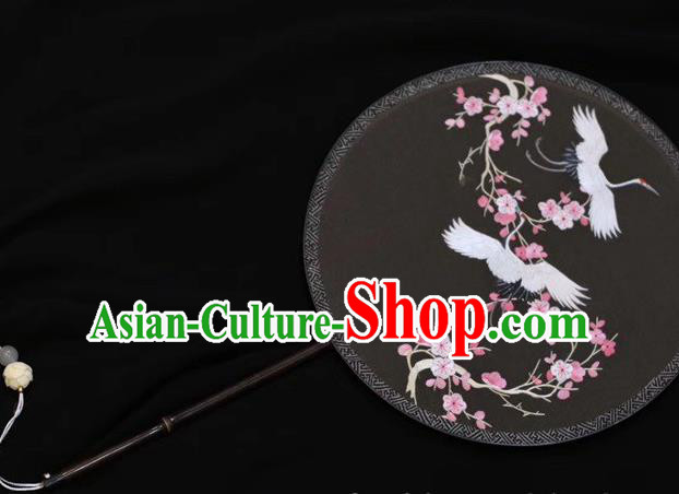 China Traditional Dance Double Side Fan Round Fan Embroidered Silk Fans Handmade Suzhou Embroidery Plum Cranes Palace Fan