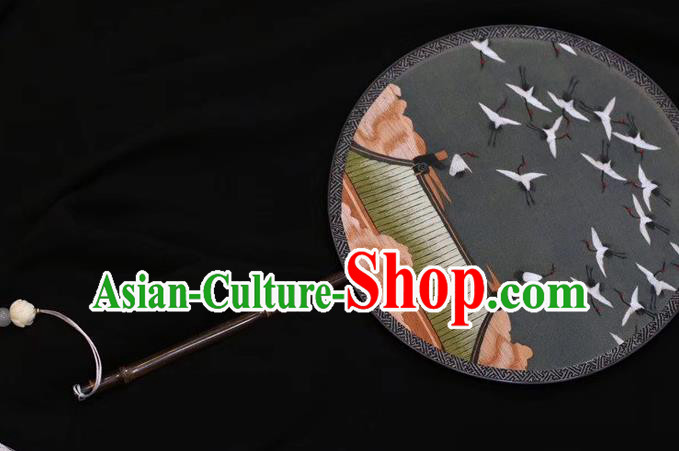 China Round Fan Traditional Dance Double Side Fan Handmade Suzhou Embroidery Cranes Palace Fan Embroidered Silk Fans