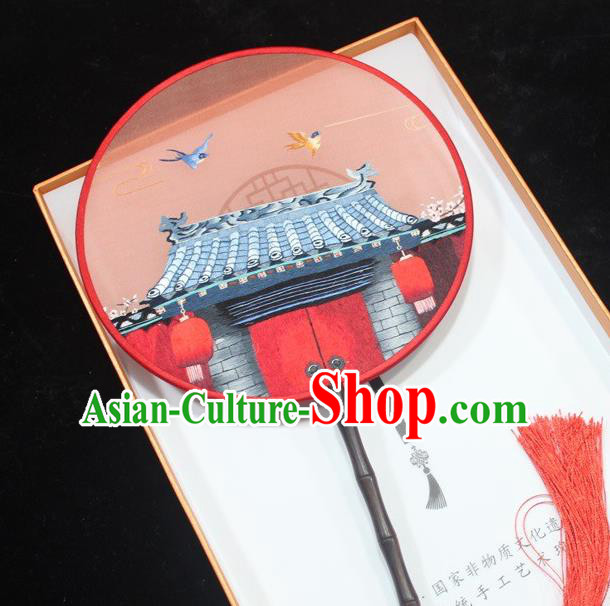 China Traditional Hanfu Silk Fan Embroidered Palace Fan Handmade Suzhou Embroidery Fan