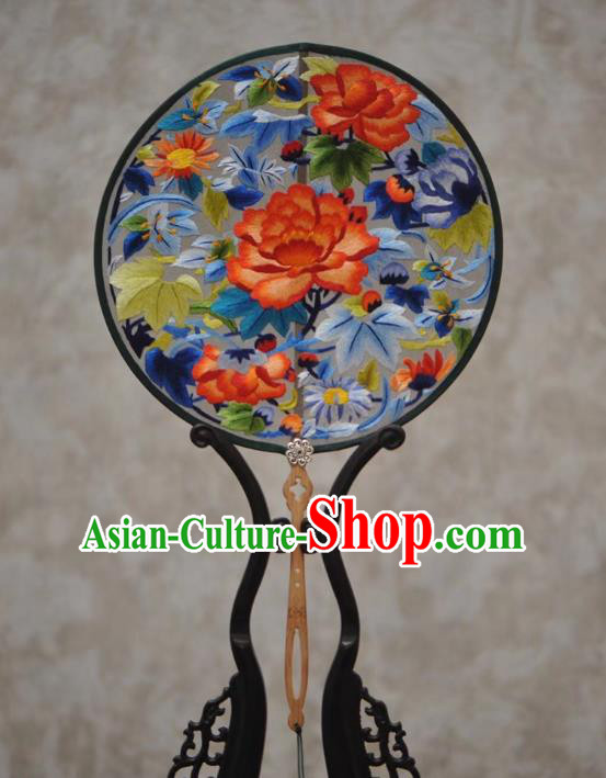 China Traditional Court Hanfu Fan Classical Dance Fan Handmade Embroidery Peony Fans Ancient Palace Fan