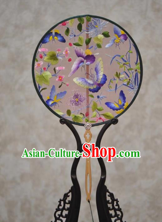 Handmade Exquisite Embroidery Chrysanthemum Butterfly Fans China Ancient Palace Fan Traditional Court Hanfu Fan