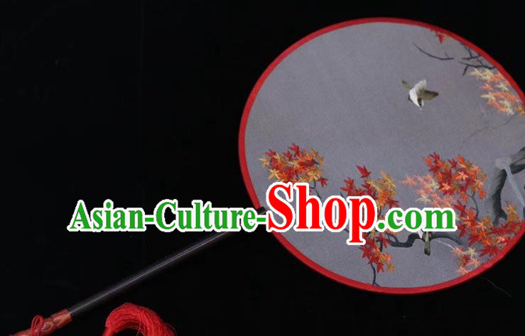 China Suzhou Embroidery Maple Leaf Palace Fan Ancient Bride Fan Court Dance Silk Fans Handmade Embroidered Round Fan