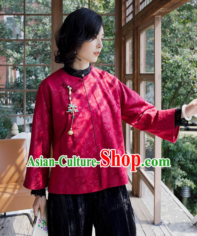 Chinese Red Jacquard Short Coat National Clothing Traditional Outer Garment Women Jacket