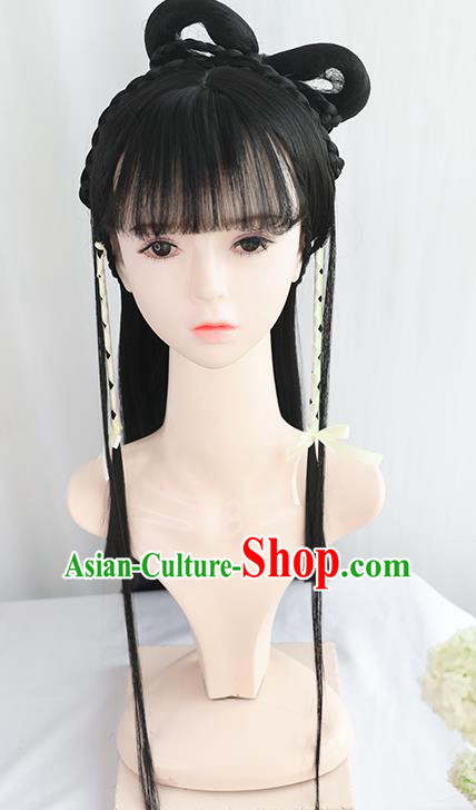 Chinese Song Dynasty Country Lady Bangs Wigs Best Quality Wigs China Cosplay Wig Chignon Ancient Civilian Female Wig Sheath