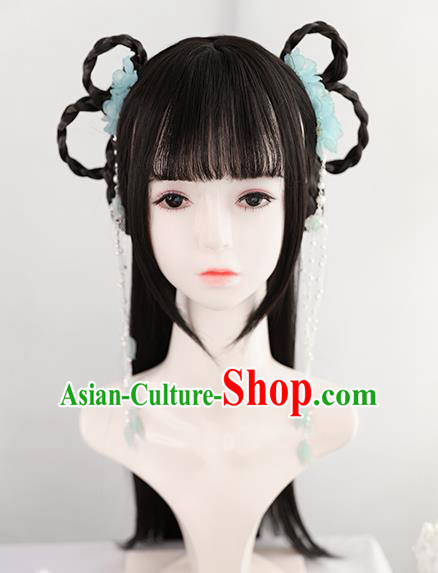 Chinese Song Dynasty Patrician Lady Bangs Wigs Best Quality Wigs China Cosplay Wig Chignon Ancient Servant Girl Wig Sheath