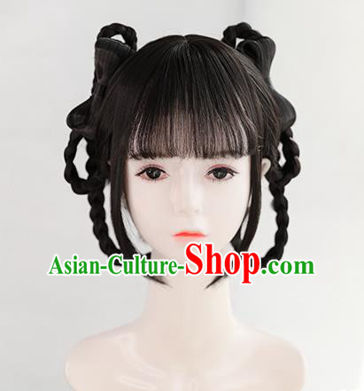 Chinese Song Dynasty Village Girl Bangs Wigs Best Quality Wigs China Cosplay Wig Chignon Ancient Civilian Lady Wig Sheath