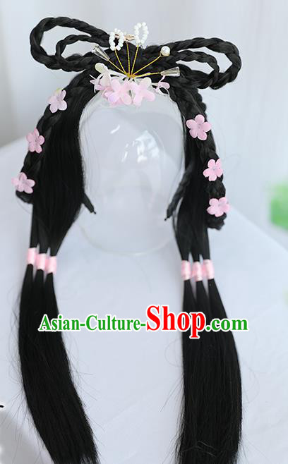 Chinese Song Dynasty Village Girl Hairpiece Quality Wig Sheath China Ancient Cosplay Swordswoman Huang Rong Wigs Hair Clasp