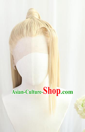 Best Chinese Drama Cosplay Swordsman Golden Wig Sheath China Quality Front Lace Wigs Ancient Young Knight Wig