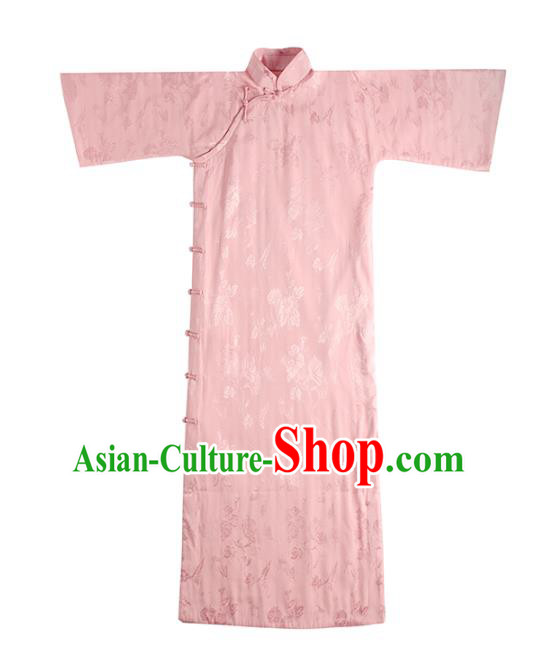 China Traditional Women Silk Qipao Dress National Female Clothing Classical Pink Cheongsam