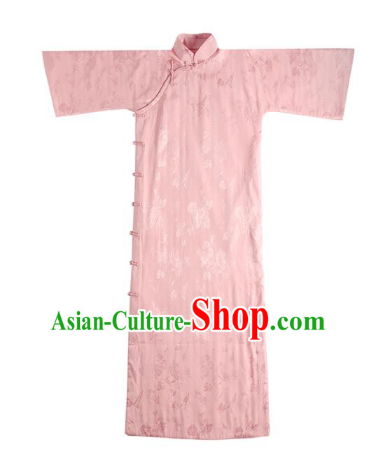 China Traditional Women Silk Qipao Dress National Female Clothing Classical Pink Cheongsam