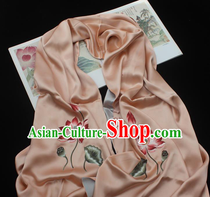 China Embroidered Lotus Tippet Traditional Cheongsam Accessories Handmade Orange Silk Scarf